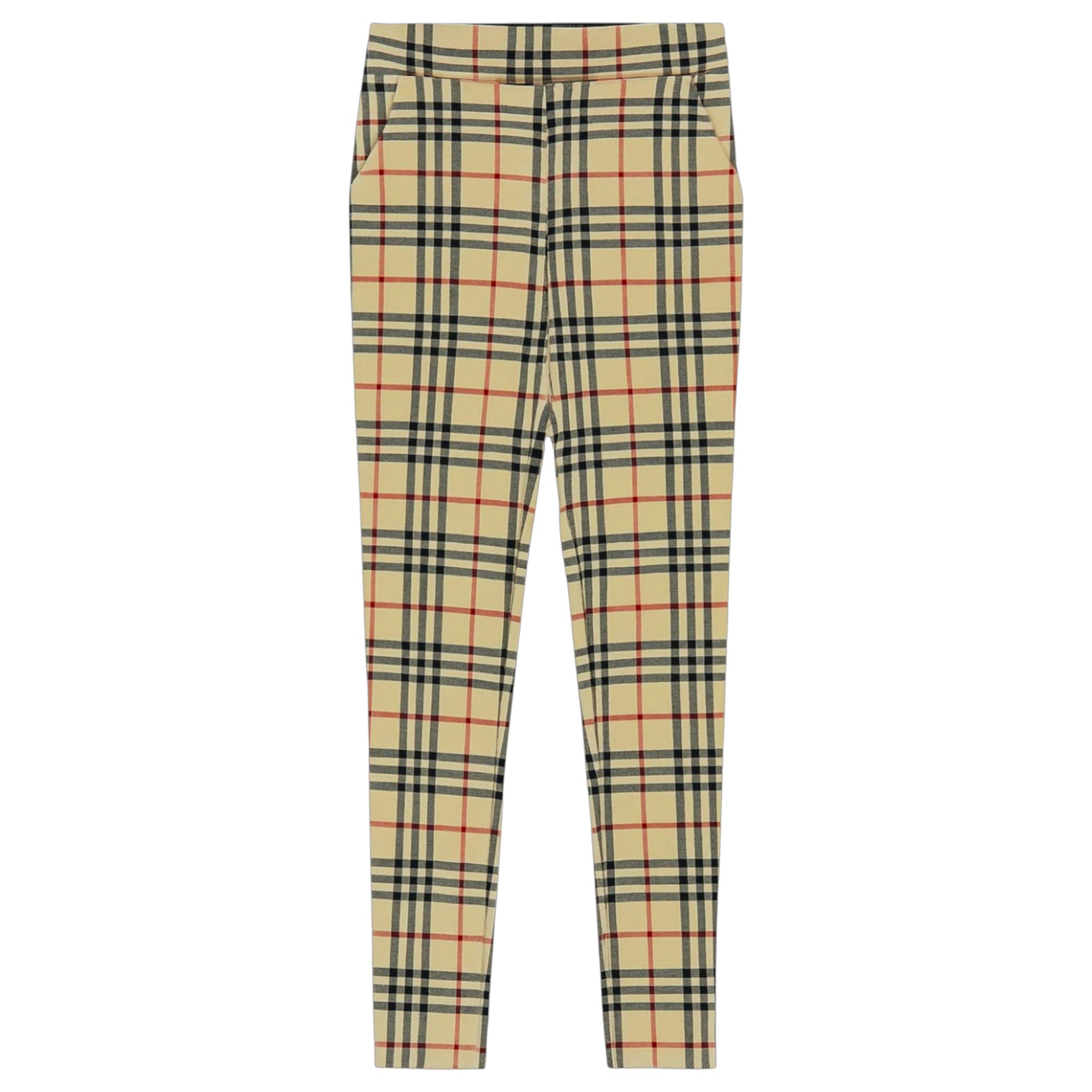 Womens beige check jeggings – Ladies soft touch stretchy slim fit high waist legging trousers